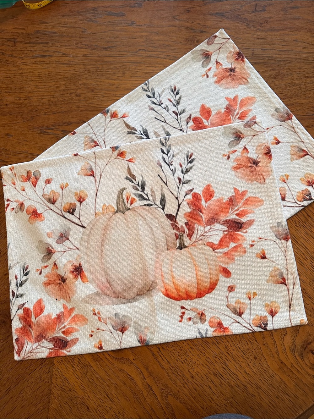 Autumn Pumpkin Floral Placemats - Martha Stewart - Set of 2 (Cream & Orange) - Picture 7 of 14